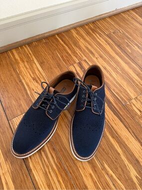 Johnston & Murphy Navy Knit Lace-Up Oxfords with Brown Trim